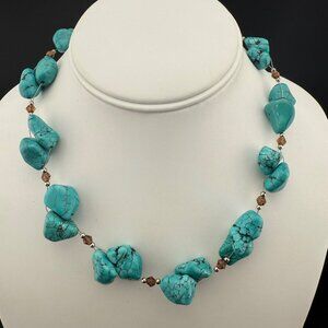 Chunky Turquoise Dyed Howlite Necklace With Sterling Silver Clasp Adjustable Cha